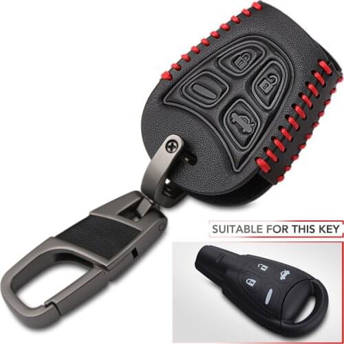 4 Buttons Genuine Leather car key case shell cover For SAAB 9-3 9-5 93 95 Blank Remote Car Key Shell Fob Case Cover