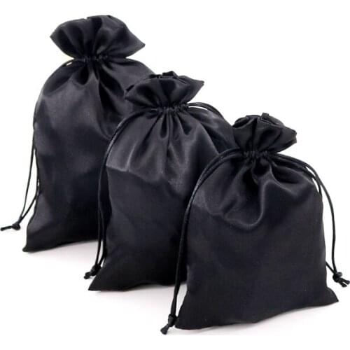 8*10/9*12cm 10pcs black virgin hair extension jewelry accessories bracelet packaging satin silk gift hair bundles packing bags