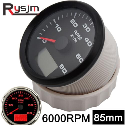 Digital 85mm Tachometer Boat Moto LCD Hourmeter 6000 rpm Gauge Tachometer for Motorcycle Marine Car Tacho Meter 9-32V rpm sensor