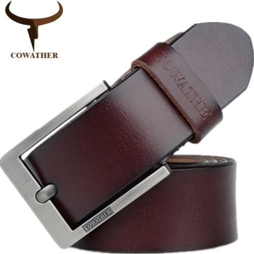 COWATHER 2019 belts for men high quality cow genuine leather vintage New designer pin buckle ceinture mens belts luxury XF003-4