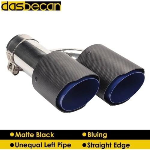 Dasbecan Unequal Matte Carbon Fiber Exhaust Pipe Car Dual H Model Muffler Straight Bluing Exhaust Tips Left End Tip Universal