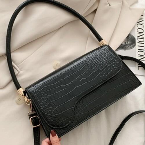 Solid Color Womens Designer Shoulder Crossbody Bags for Women 2021 Simple PU Leather Crocodile Pattern Handbag Messenger Bag