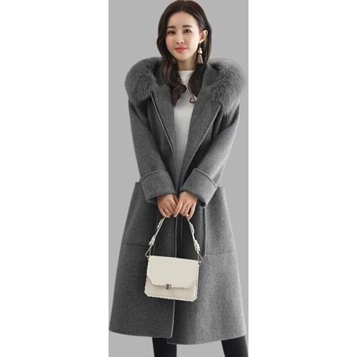 Elegant Long section Wool Coats Womens Winter New Casual Hooded Outerwear Solid color Long Sleeve Loose Warm Coats women