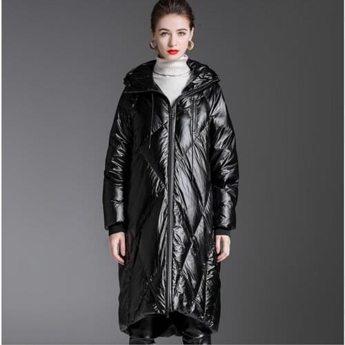 European station original design hooded down coat womens winter 2020 new mid-length loose casual down jacket with hood female