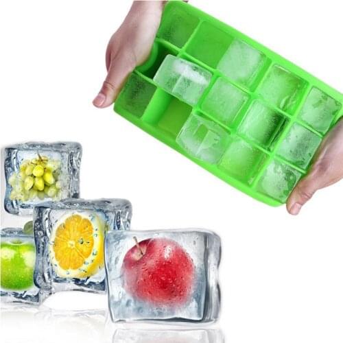 15 Grids Square Shape Ice Cube Mold Tray Silicone Fruit Popsicle Ice Cream Maker for Wine Kitchen Bar Wine Ice Blocks Maker