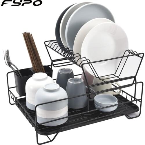 Fypo Dish Drainer Kitchen Dish Rack Storage Shelf Washing Holder Basket Plated Knife Sink Drying Organizer Tools Iron Rack