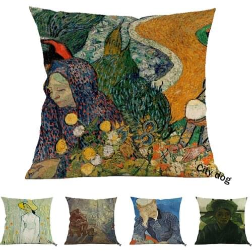 Dutch Impressionist painter Memory of the Garden at Etten (Ladies of Arles) Painting art Cotton and linen square pillow Cushion