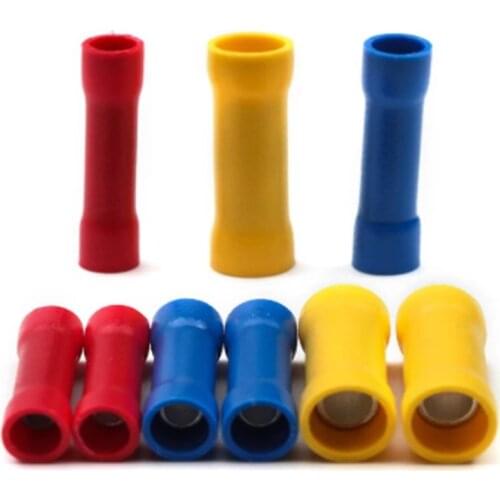 50pcs BV1.25/2.5/5.5 Insulated Crimp Terminals Electrical Wire Cable Connector 0.5-6.0mm2 10-22AWG Crimping Straight Butt