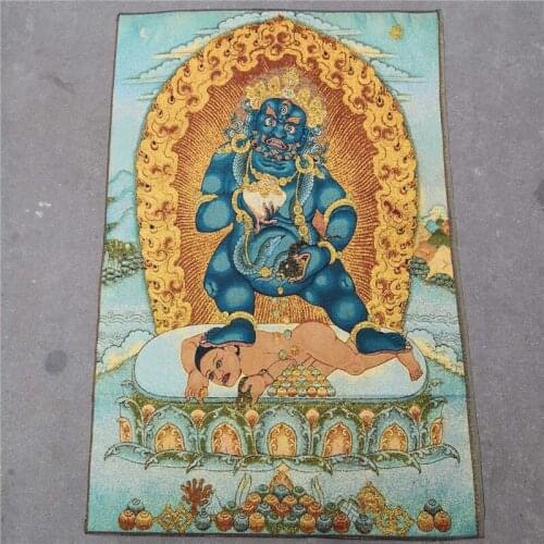 China Old Tibet Silk EmbroideryThangka Like Hanging Painting Fengshui Tibetan Buddhas Wealth Statue