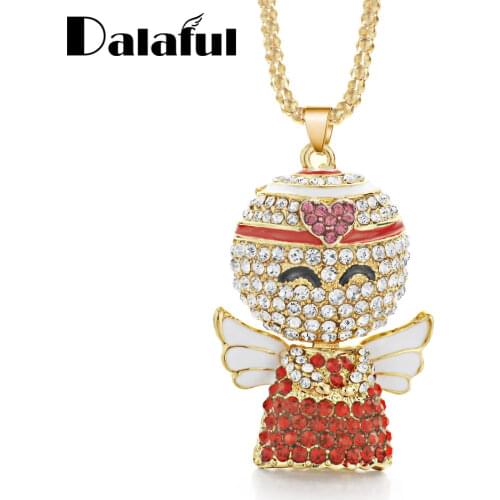 Lucky Smile Angel Crystal Enamel Wings Auspicious Heart Bohemian Long Chain Necklaces Pendants Gift For Women Girl X604