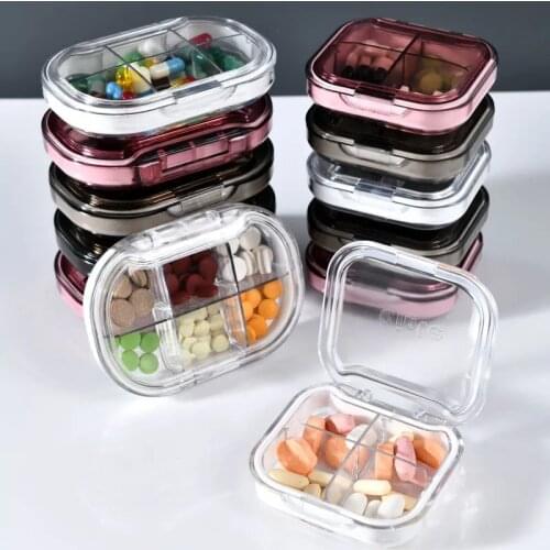 Mini Four Grid Compartment Travel Pill Box Organizer Tablet Medicine Storage Dispenser Splitters Pill Case Holder Health Care