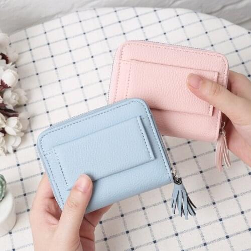 Kelly Belly Korean-style Embossed Leather Short Womens Wallet Tassels Small Wallet Buckle Purse