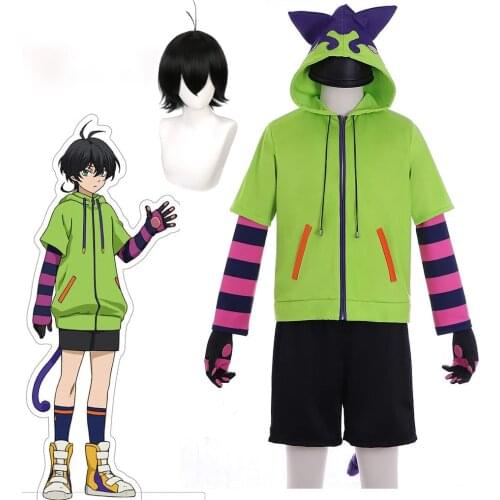 SK8 the Infinity Anime Miya Chinen Cosplay Hooded Zipper Costume Short Wig Hoodie Jacket Tail Gloves Party Outfits SK Eight Suit