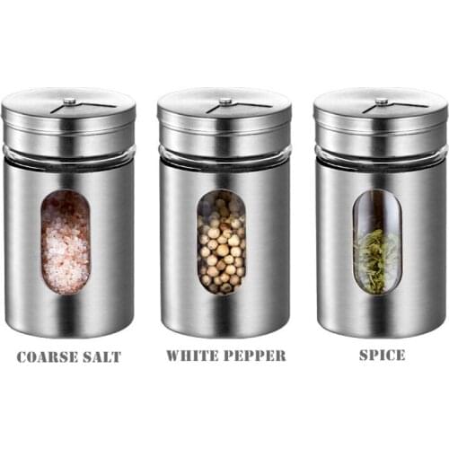 Creative Glass & Stainless Steel Seasoning Jar Salt Condiment Sealed Storage Bottle Pepper Spice Shaker with Rotary Lid