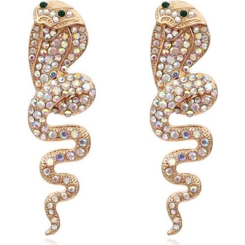 Creative Vintage Cute Cobra Stud Earrings Jewelry For Women Inlay AB Finish Rhinestone Jewelry Aretes De Mujer Pendientes
