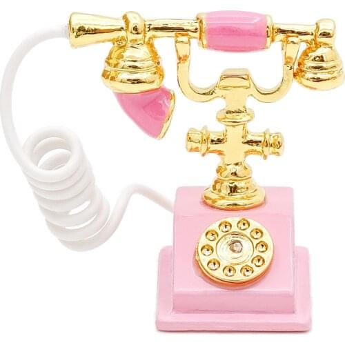Odoria 1:12 Miniature Rotary Desk Phone Old-Fashioned Wired Telephone Retro Furniture Room Home Dollhouse Accessories Decoration