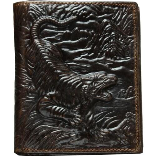 Fashion Mens Genuine Leather Tiger Pattern Wallet Short Designer Purse For Man Credit Card Holder Male Small Dollar Money Bag