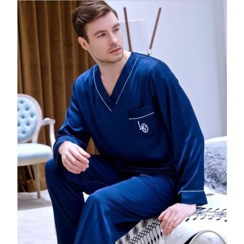 Mens Ice Silk Satin homewear Long Sleeved V Collar Set All Seasons Home Clothes Students Leisure Youth Plus Size Nightgown J035