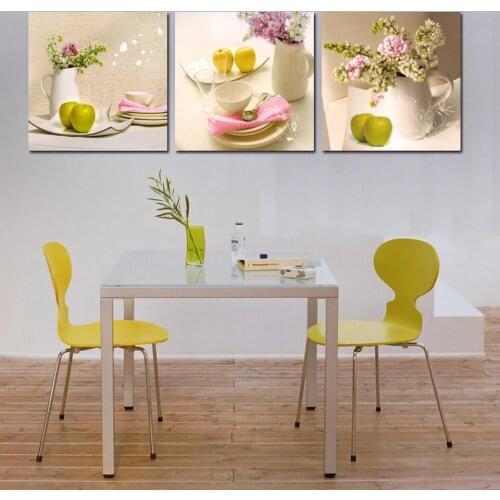 3 Pieces Diamond Painting Flower And Apple Cafe Tableware Art Pictures For Dining Room Kitchen Bar Decor Full Diamond Embroidery