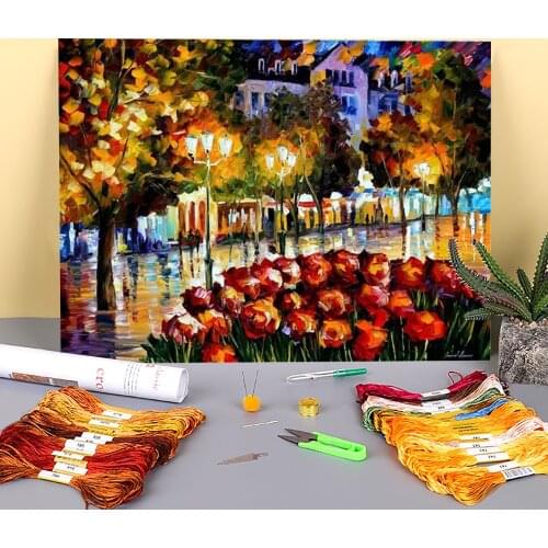 The Flowers Luxembourg Printed Water-Soluble Canvas 11CT Cross Stitch Embroidery Kit DMC Threads Handicraft Magic