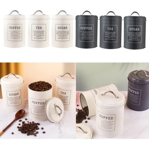 Set of 3 Metal Tea Coffee Sugar Storage Jars Canister Bin Pot Kitchen Container