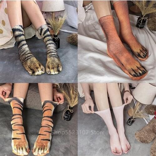 23Colors Men Socks Adult Animal Paw Socks Unisex Fashion Crew Cat Breathable Fancy Dog Horse Zebra Sock Pig Ankle Woman American