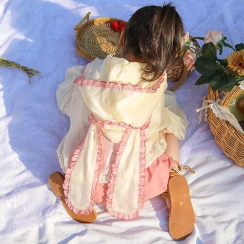 2021 Girls New Baby Breathable Rabbit Ears Cute Children Female Ice Silk Coat Contrast Soft Childrens Hooded Clothing