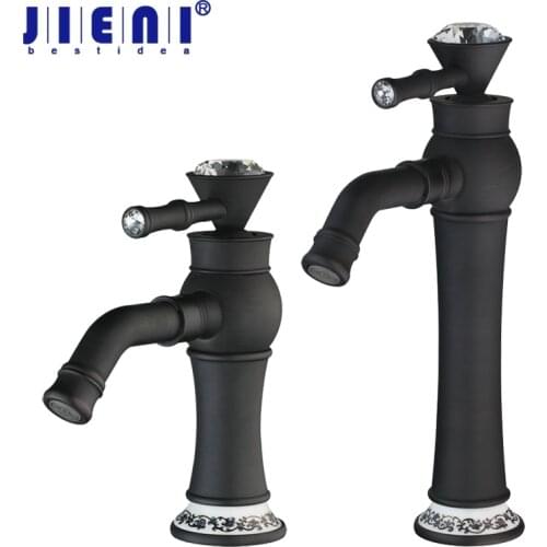 JIENI Black 360 Swivel Bathroom Basin Sink Faucet Lavatory Tap Ceramic Base Countertop Rotated Tall Diamond Handle Mixer Faucet