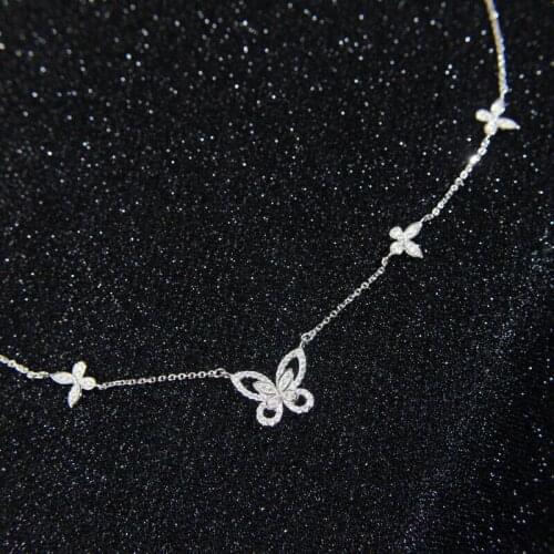 QTT Cute Exquisite Butterfly Choker Necklace Dazzling Pendant Necklace 925 Sterling Silver Wedding Party Jewelry For Ladies Gift