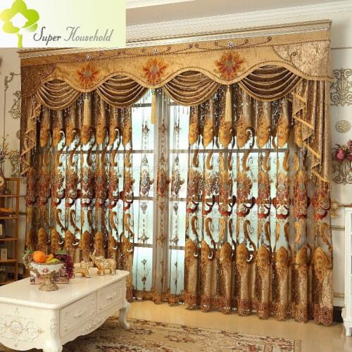 Luxury Royal Classic Embroidered Blackout Curtains For Living Room Hollow Soluble Voile Curtain for Bedroom Window Fabric Tulle