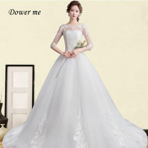 Wedding Dresses Plus Size GR708 O-neck Elegant Wedding Gowns Pearls Embroidery Lace Wedding Dress Long Vestidos De Novia
