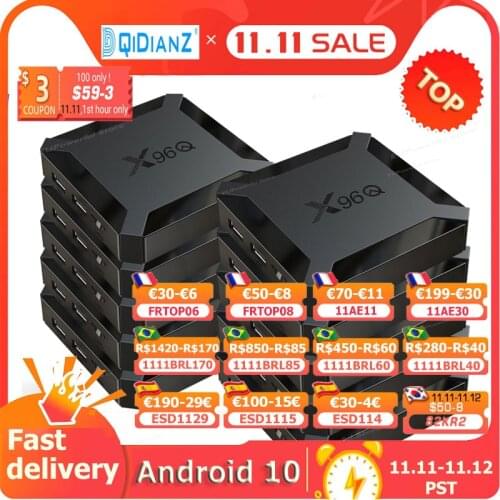 10pcs X96q smart TV Box android 10 allwinner h313 quad core 2G 16G 4k 3d x96 q mini android tv set top box media player
