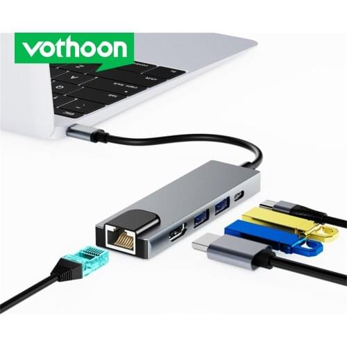 Vothoon 5 in 1 USB C Hub OTG Hub USB 3.0 RJ45 1000Mbps Gigabit Ethernet HDMI-compatible for macbook pro air laptops USB Hubs
