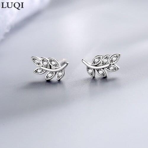 Fashion Womens S925 Silver Plated Platinum Simple Leaf Micro-Inlaid Zircon Personality Temperament Earrings ES300031