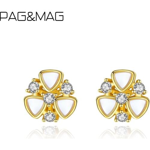 PAG&MAG 925 Sterling Silver Folwer With Clear CZ Zircon Womens Earrings Fashion Statement Engagegment Fine Jewelry Gift FE-026