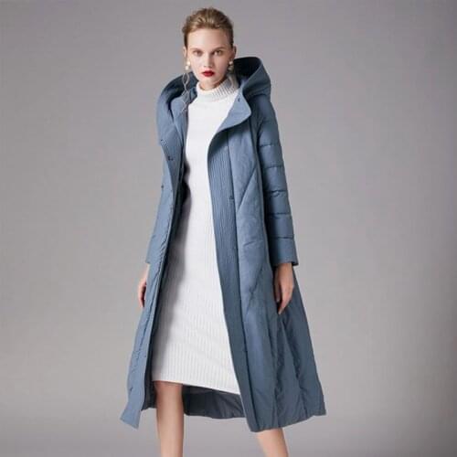Female winter down jacket Long women newest loose duck down clothes blue thick warm coats leisure hooded fashion lady overcoats
