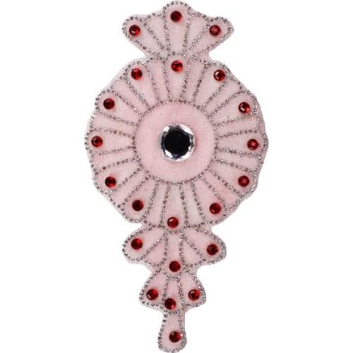 1piece Pink Hotfix Rhinestones Iron on Embroidery Applique Patches Lace Motif Garment Decorated Craft Sewing Supplies T2287