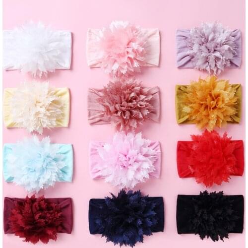 12pcs Baby Girls Nylon Hairbands Sweet 3D Floral Width Traceless Elastic Headbands Toddlers Head Bands