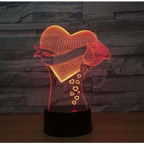Love Rose 3d Lights Seven Colorful Night Lights Led Touch Remote Control Valentines Day Gift Kids Lights Lamps