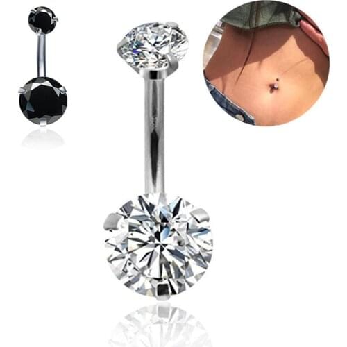 50PCS Surgical Steel Double CZ Navel Belly Ring Button Bar Internally Threaded Navel Rings Body Piercing Jewelry Clear/Black