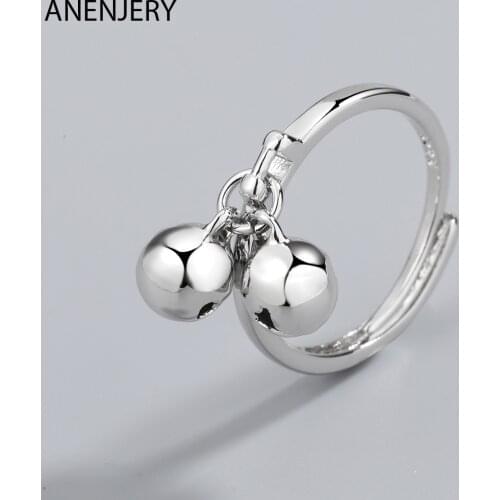 ANENJERY 925 Sterling Silver Double Bell Open Finger Ring Adjustable Ring For Women Minimalist Accessories Jewelry S-R641
