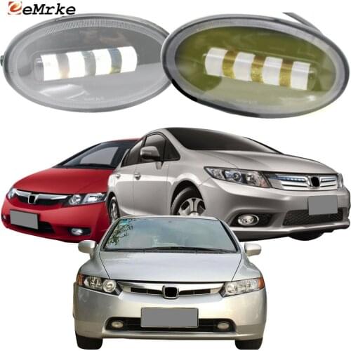 2x Cut-Line Lens Front Full LED Fog Lights White + Yellow Color Foglamp for Honda Civic Sedan 2006-2014 Civic Si 2012 Brazil
