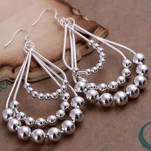 Free Shipping!!Wholesale silver plated Earring,925 jewelry silver,Triple Bean Chain Earrings SMTE189