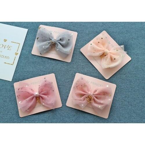 Boutique ins 20pcs Fashion Cute Glitter Star Lace Bow Hairpins Solid Gauze Bowknot Hair Clips Princess Headwear Hair Accessories