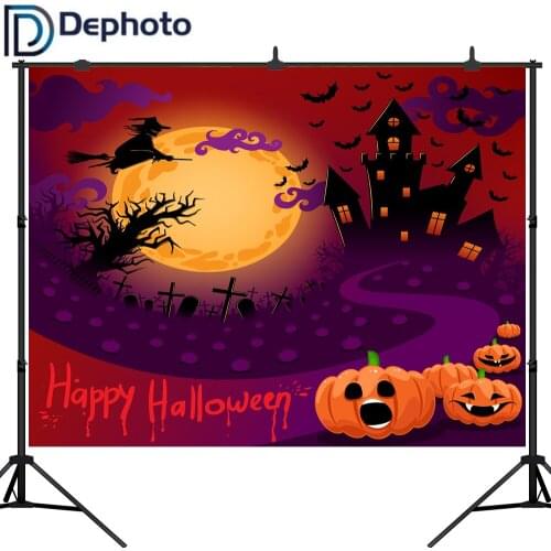 Dephoto Halloween Photography Backdrop pumpkin Castle Witch Bat Horrible Party Background Photo Studio Booth Photographer Props