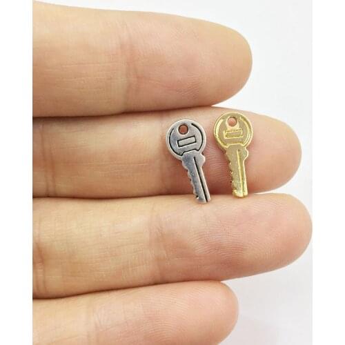 Eruifa 20pcs 6*13mm Mini Key Zinc alloy Jewelry DIY Charms Pendant Necklace,Eearrings 2 Colors