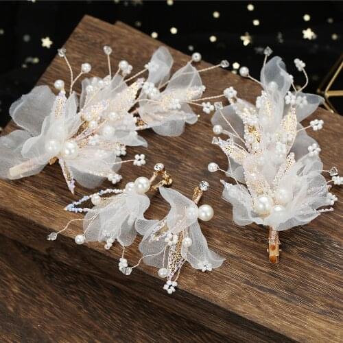 Brides Fairy Fluttering White Gauze Flower Leaf Flash Earrings Set Headpiece Women Headdress Designer Wedding Hair Jewerly
