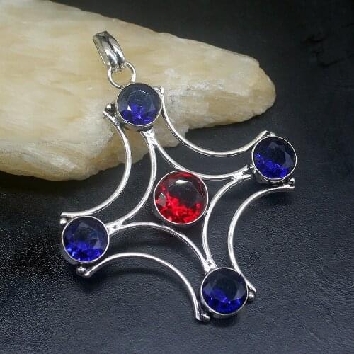 Gemstonefactory Jewelry Big Promotion 925 Silver Fashion Hot Sale Blue Topaz Garnet Women Ladies Gifts Necklace Pendant 1058