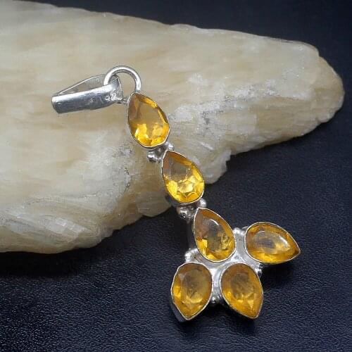 Gemstonefactory Jewelry Big Promotion 925 Silver Amazing Fashion Yellow Citrine Shiny Women Ladies Gifts Necklace Pendant 1258