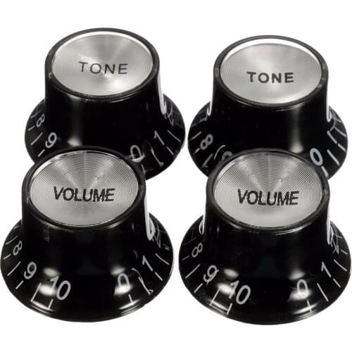 Guitar Knobs 2 Volumes and 2 Tones Silver Top Hat Bell